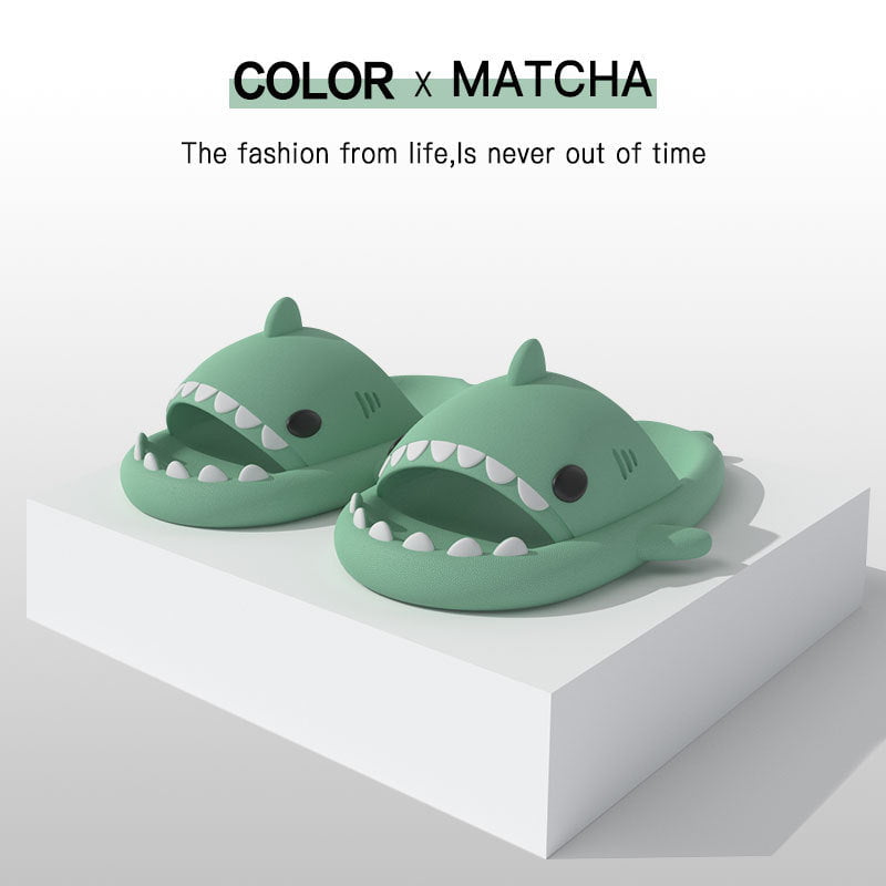 STORAZONE Bag and Choose 4CM Thick Sole fruit green / 36or37 Adult's Slippers Indoor Outdoor Funny Shark Cartoon