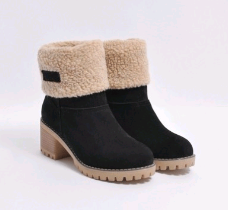 STORAZONE Bag and Choose Black / 35 Mid-Tube Thick Heel Suede Snow Boots