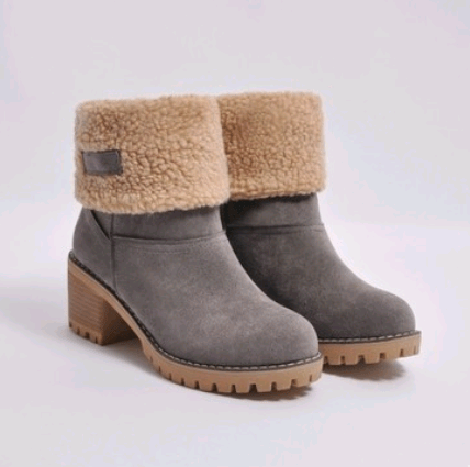 STORAZONE Bag and Choose Gray / 35 Mid-Tube Thick Heel Suede Snow Boots