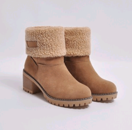 STORAZONE Bag and Choose Khaki / 35 Mid-Tube Thick Heel Suede Snow Boots