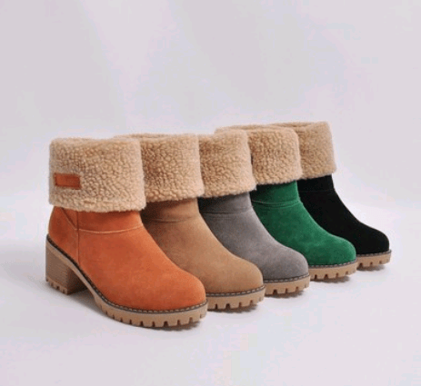 STORAZONE Bag and Choose Mid-Tube Thick Heel Suede Snow Boots