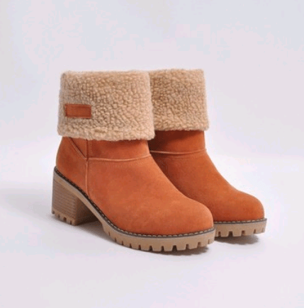 STORAZONE Bag and Choose Orange / 35 Mid-Tube Thick Heel Suede Snow Boots