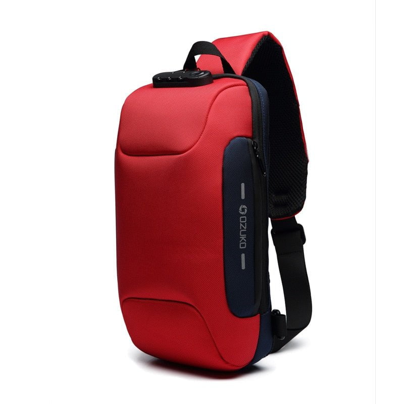 STORAZONE Bag and Choose Red Multifunctional Shoulder Bag Anti-Theft Waterproof Chest Bag USB