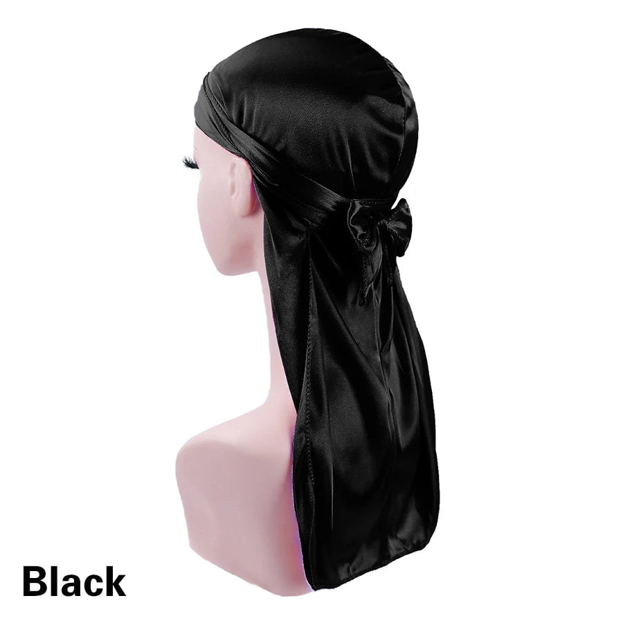 Storazone balck / CHINA Unisex Silky Durags Bandanas Turban Hat Wigs Doo Men Satin Durag Biker Headwear Headband Hair Accessories Extra Long Tail Du-Rag