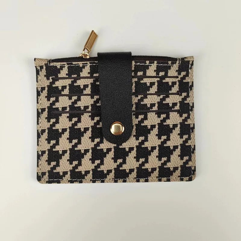 Storazone Balck khaki Solid Color PU Leather Small Wallet for Women Short Simple Women's Purse with Buttons Ultra Thin Credit Card Bag Coin Purse
