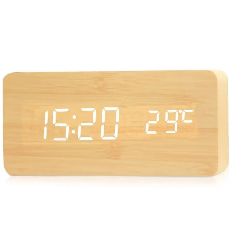 Storazone Bamboo Wooden Digital Alarm Clock, LED Alarm Clock with Temperature Desk Clocks for Office,Bedside Clock