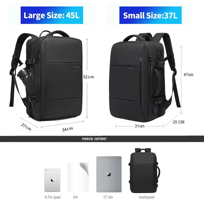 Storazone BANGE Travel Backpack Men Business Backpack School Expandable USB Bag Large Capacity 17.3 Laptop Waterproof Fashion Backpack