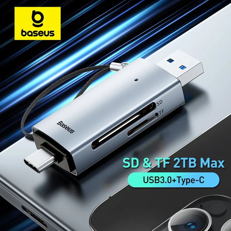 Storazone Baseus Card Reader USB C & USB3.0 to SD Micro SD TF Memory Card Device 104MB/s 2TB Smart Cardreader for Laptop Accessories