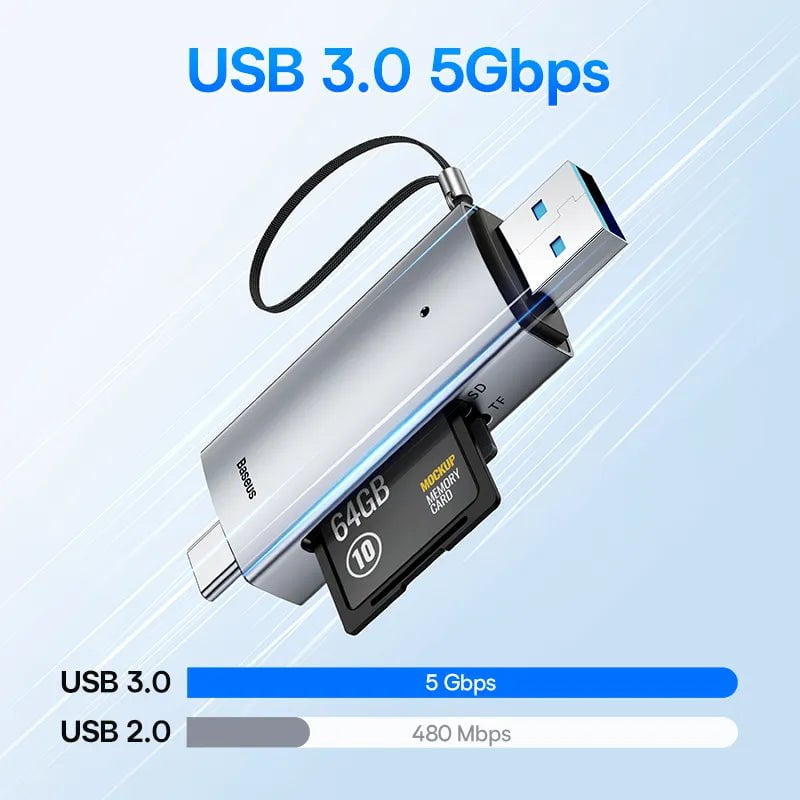 Storazone Baseus Card Reader USB C & USB3.0 to SD Micro SD TF Memory Card Device 104MB/s 2TB Smart Cardreader for Laptop Accessories