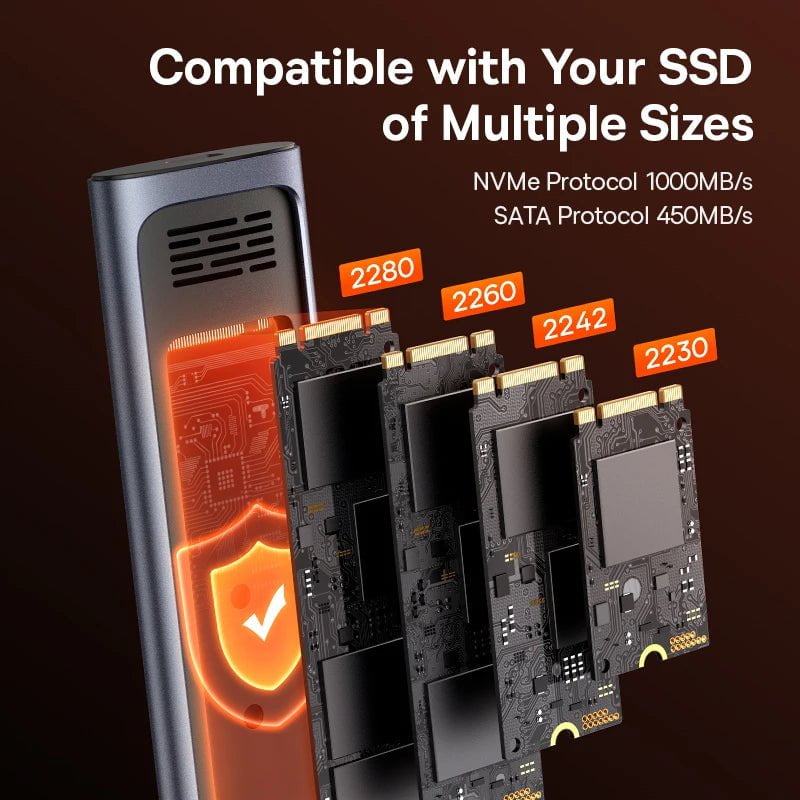 Storazone Baseus M2 SSD Case NVME SATA Dual Protocol M.2 to USB Type C 3.2 Gen 2 Portable SSD Sata Nvme Enclosure External PC Case
