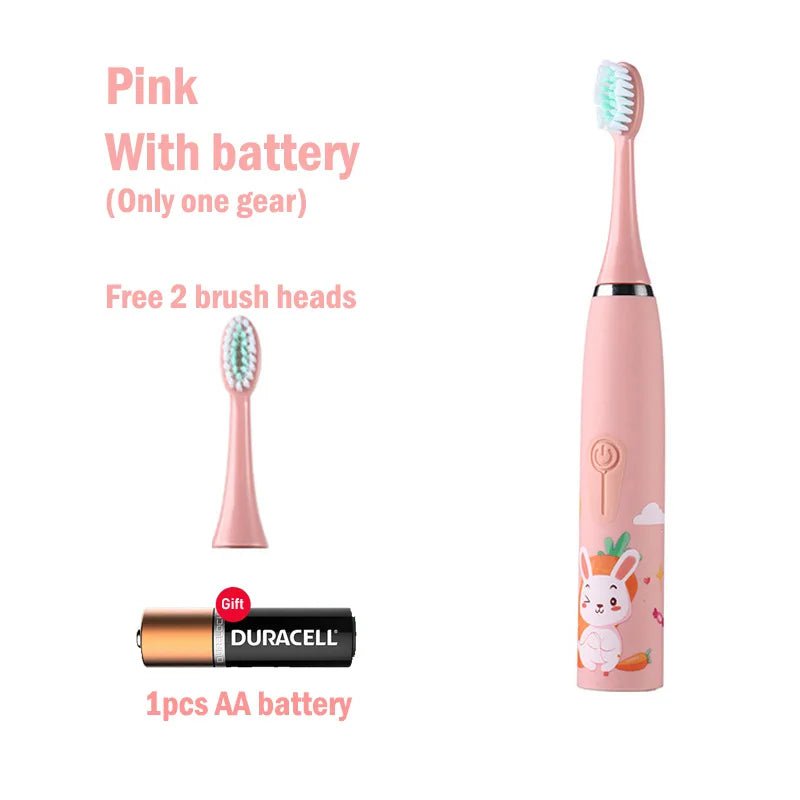 Storazone battery 2 head Children Sonic Electric Toothbrush Colorful Cartoon For Kids Rechargeable Soft Fur Automatic Waterproof With Replacement Head