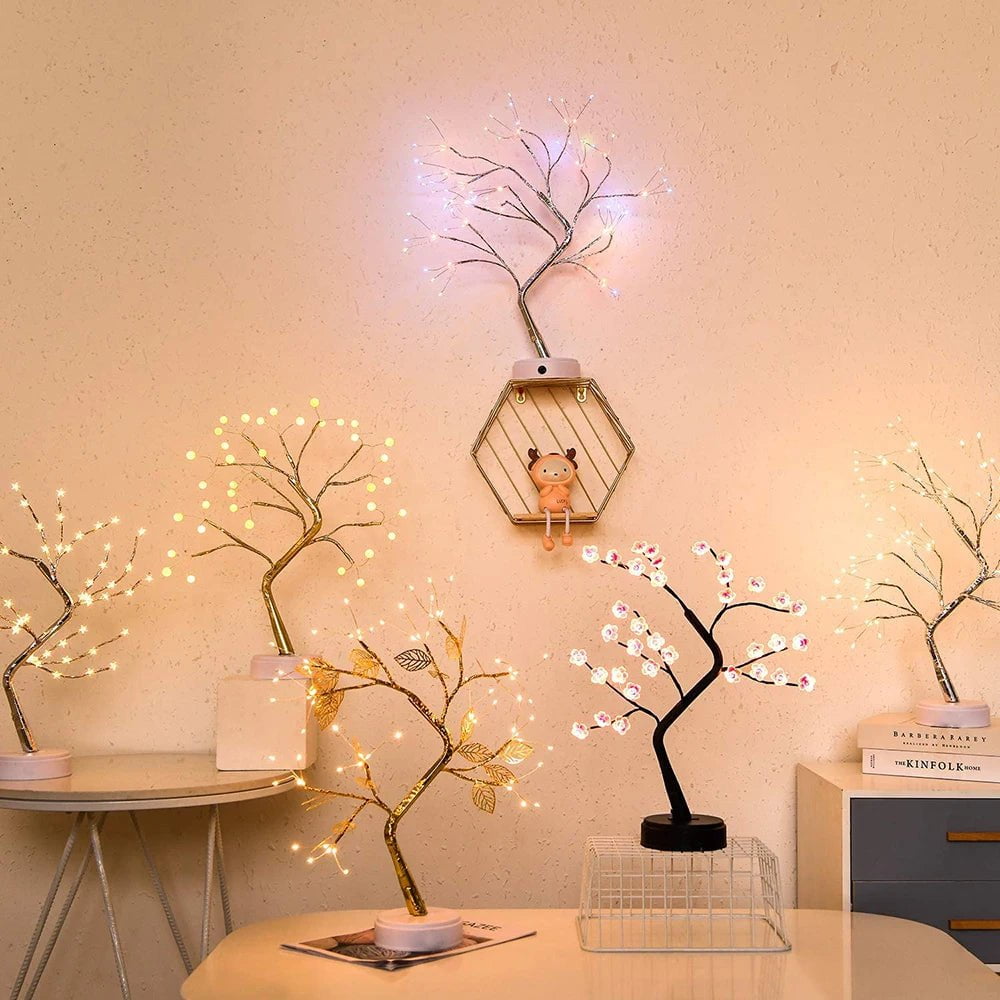 Storazone Battery/USB Table Lamp 36/60/72/108 Leds Tree Night Light Touch Copper Wire Lamp Home Party Wedding Indoor Christmas Decoration