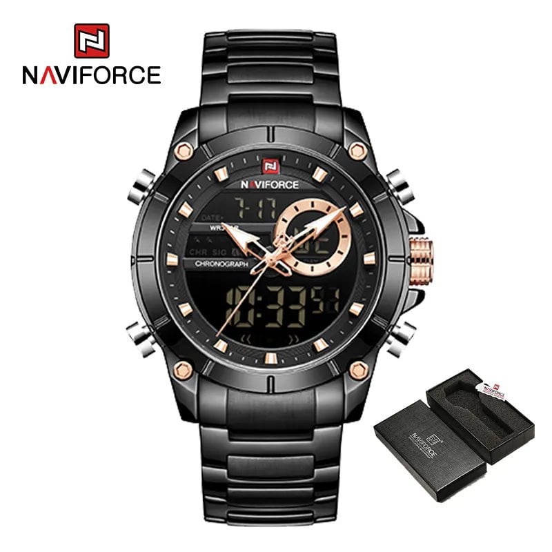 Storazone BB  BOX NAVIFORCE Top Luxury Original Sports Wrist Watch For Men Quartz Steel Waterproof Dual Display Military Watches Relogio Masculino