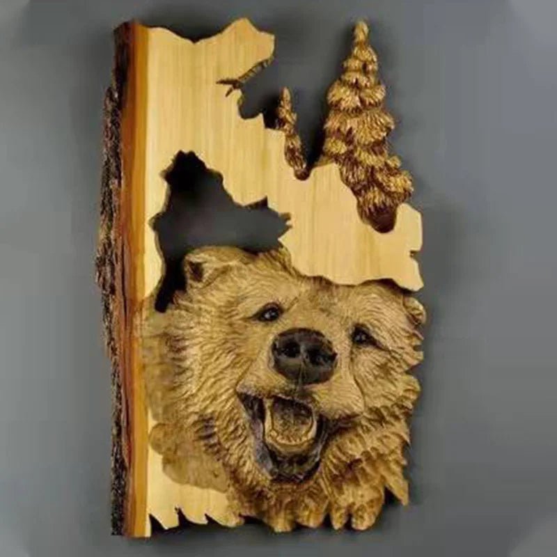 Storazone Bear Head Animal Carving Handcraft Wall Hanging Sculpture Wood Raccoon Bear Deer Hand Painted Decoration for Home Living Room Dropshipping