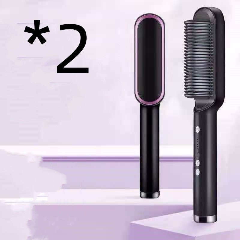 STORAZONE Beauté et santé 2pcs A Black / US / With box New 2 In 1 Hair Straightener Hot Comb Negative Ion Curling Tong Dual-purpose Electric Hair Brush