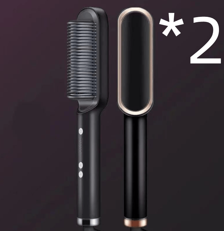 STORAZONE Beauté et santé 2pcs Black / US / Opp pack New 2 In 1 Hair Straightener Hot Comb Negative Ion Curling Tong Dual-purpose Electric Hair Brush