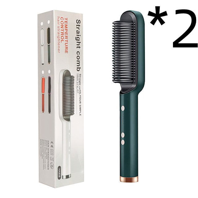 STORAZONE Beauté et santé 2pcs Green / US / With box New 2 In 1 Hair Straightener Hot Comb Negative Ion Curling Tong Dual-purpose Electric Hair Brush