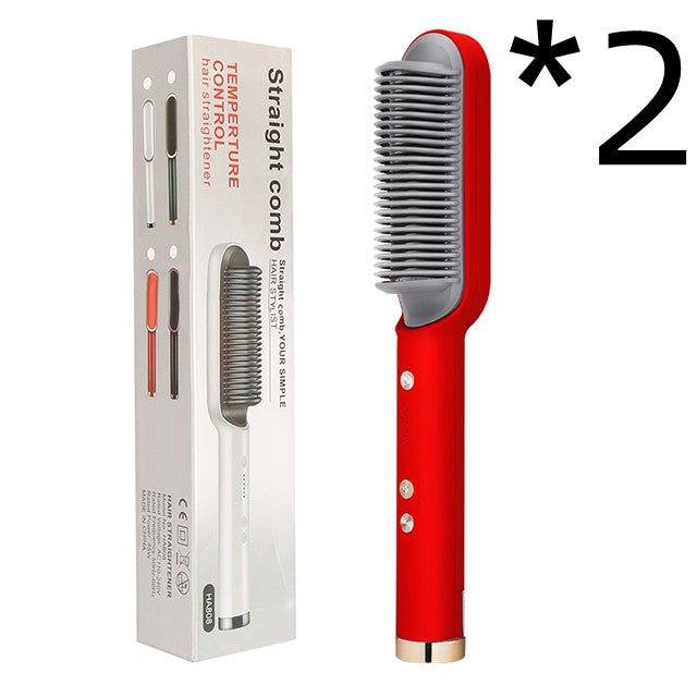 STORAZONE Beauté et santé 2pcs Red / US / With box New 2 In 1 Hair Straightener Hot Comb Negative Ion Curling Tong Dual-purpose Electric Hair Brush