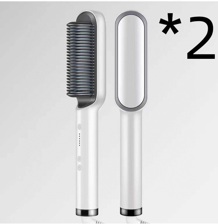 STORAZONE Beauté et santé 2pcs White / US / Opp pack New 2 In 1 Hair Straightener Hot Comb Negative Ion Curling Tong Dual-purpose Electric Hair Brush