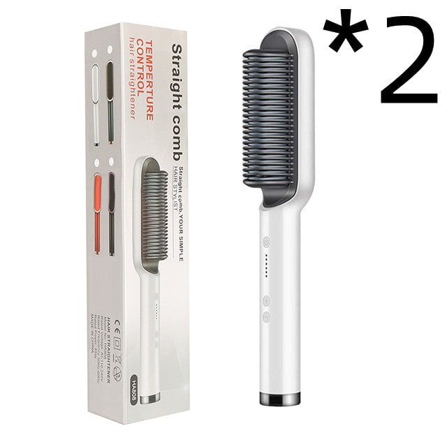 STORAZONE Beauté et santé 2pcs White / US / With box New 2 In 1 Hair Straightener Hot Comb Negative Ion Curling Tong Dual-purpose Electric Hair Brush