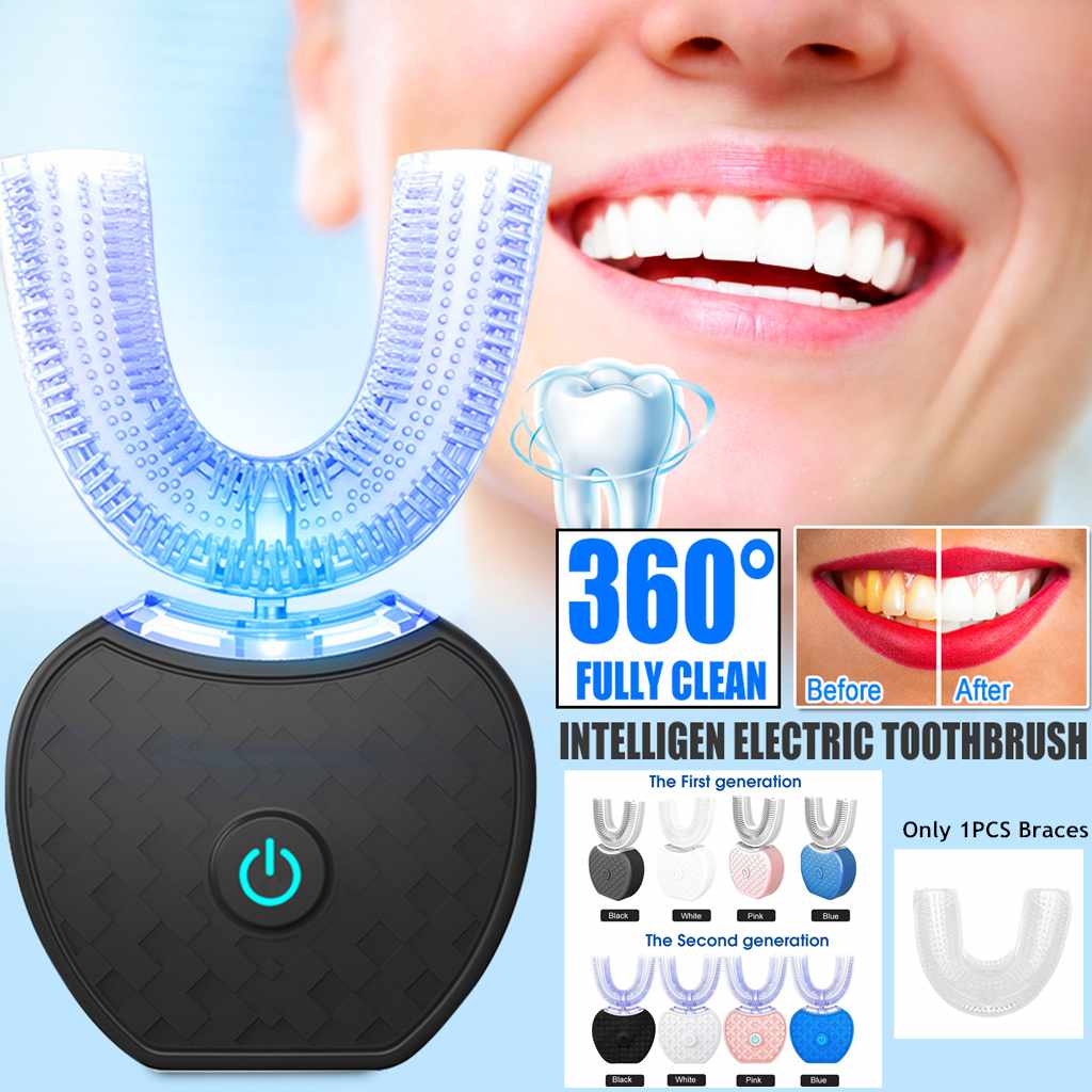 STORAZONE Beauté et santé 360 Degrees Intelligent Automatic Electric  Toothbrush Waterproof U Type Tooth Brush Whitening Blue Light USB Charging
