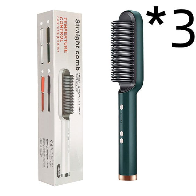 STORAZONE Beauté et santé 3pcs Green / US / With box New 2 In 1 Hair Straightener Hot Comb Negative Ion Curling Tong Dual-purpose Electric Hair Brush