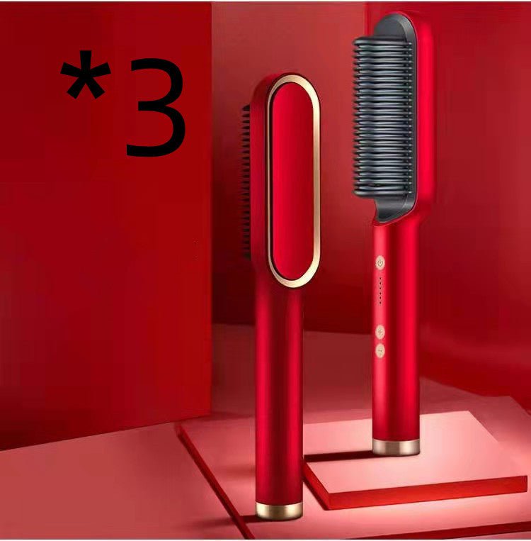 STORAZONE Beauté et santé 3pcs Red / US / Opp pack New 2 In 1 Hair Straightener Hot Comb Negative Ion Curling Tong Dual-purpose Electric Hair Brush