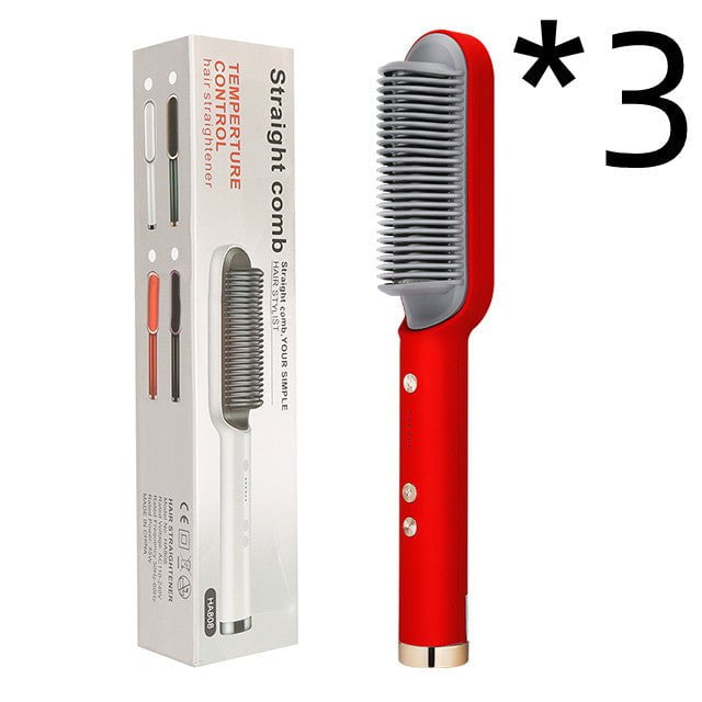 STORAZONE Beauté et santé 3pcs Red / US / With box New 2 In 1 Hair Straightener Hot Comb Negative Ion Curling Tong Dual-purpose Electric Hair Brush