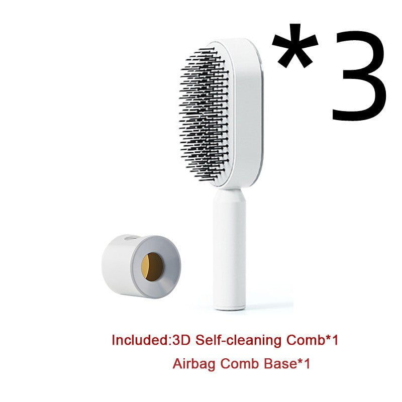 STORAZONE Beauté et santé 3pcs Set B Self Cleaning Hair Brush For Women One-key Cleaning Hair Loss Airbag Massage Scalp Comb Anti-Static Hairbrush