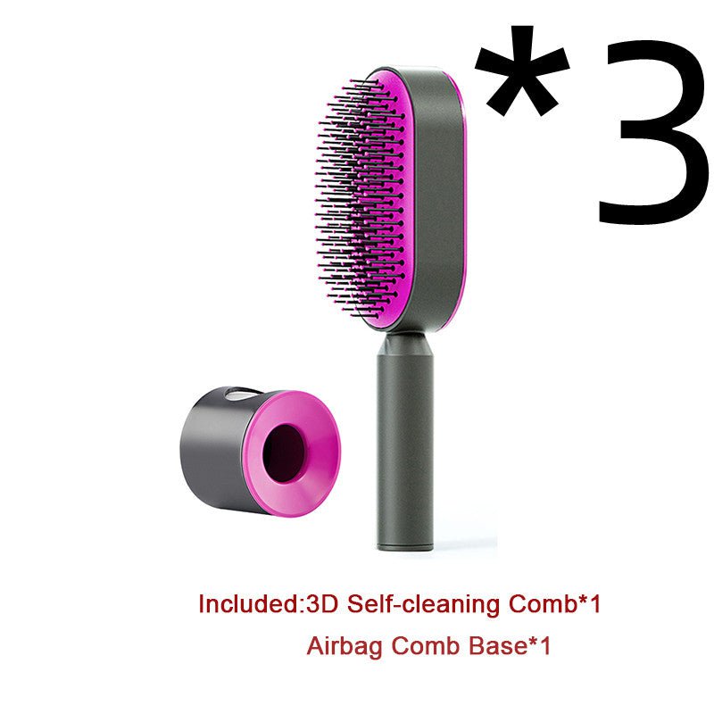 STORAZONE Beauté et santé 3pcs Set C Self Cleaning Hair Brush For Women One-key Cleaning Hair Loss Airbag Massage Scalp Comb Anti-Static Hairbrush