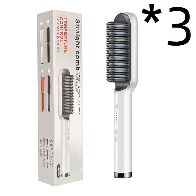 STORAZONE Beauté et santé 3pcs White / US / With box New 2 In 1 Hair Straightener Hot Comb Negative Ion Curling Tong Dual-purpose Electric Hair Brush