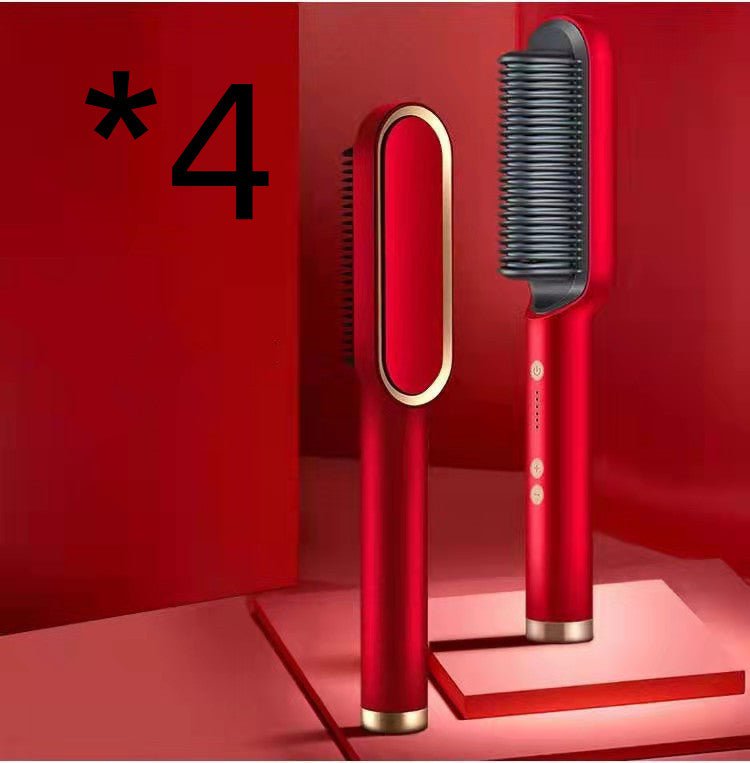 STORAZONE Beauté et santé 4pcs Red / US / Opp pack New 2 In 1 Hair Straightener Hot Comb Negative Ion Curling Tong Dual-purpose Electric Hair Brush