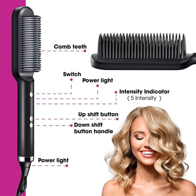 STORAZONE Beauté et santé New 2 In 1 Hair Straightener Hot Comb Negative Ion Curling Tong Dual-purpose Electric Hair Brush