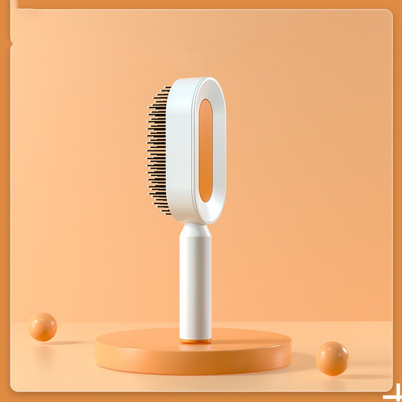 STORAZONE Beauté et santé Orange Self Cleaning Hair Brush For Women One-key Cleaning Hair Loss Airbag Massage Scalp Comb Anti-Static Hairbrush