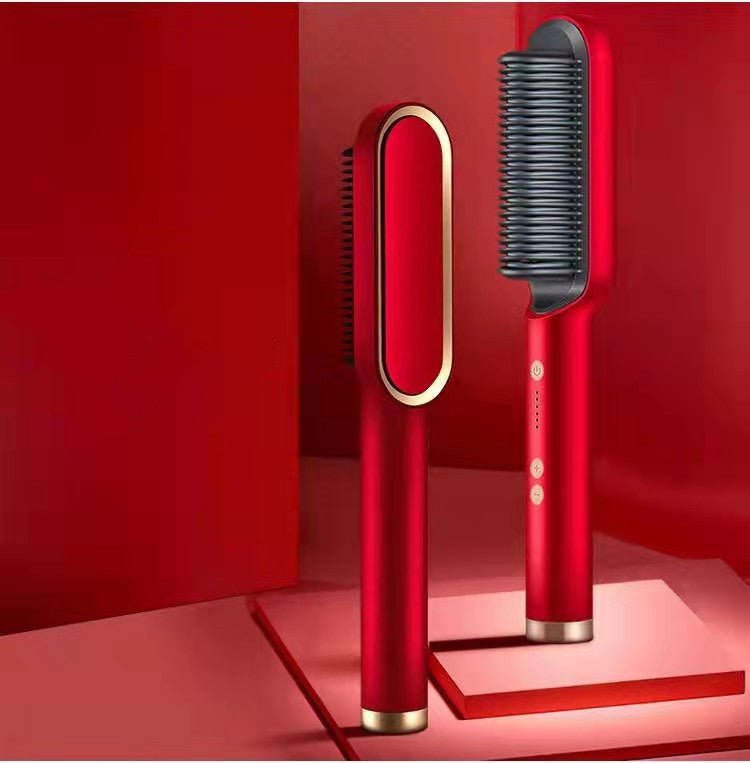 STORAZONE Beauté et santé Red / AU / Opp pack New 2 In 1 Hair Straightener Hot Comb Negative Ion Curling Tong Dual-purpose Electric Hair Brush