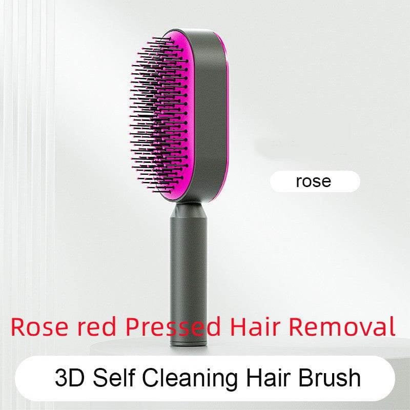 STORAZONE Beauté et santé Rose red Pressed Hair Removal Self Cleaning Hair Brush For Women One-key Cleaning Hair Loss Airbag Massage Scalp Comb Anti-Static Hairbrush