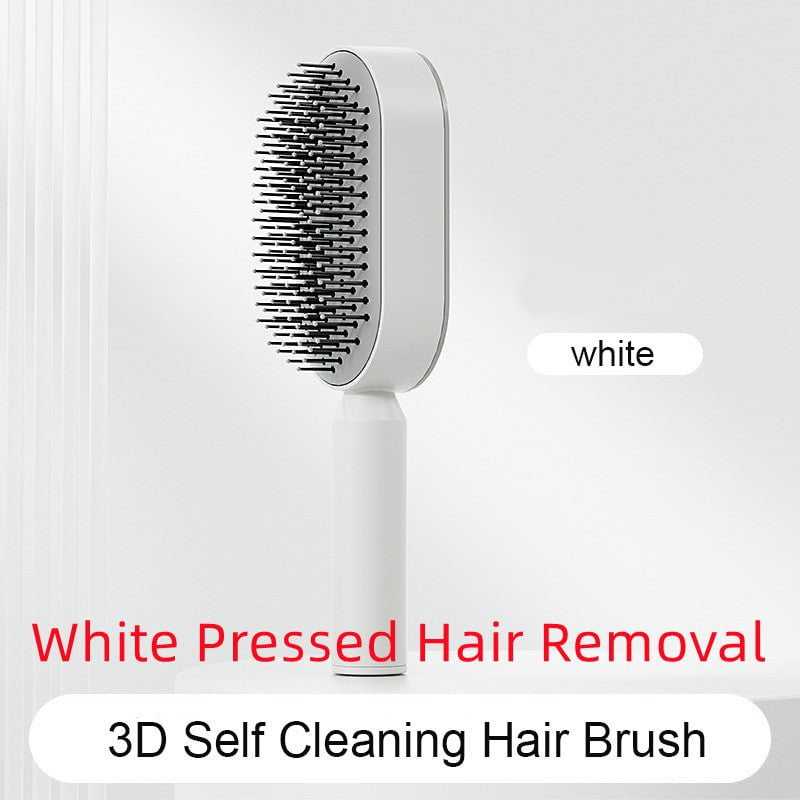 STORAZONE Beauté et santé White Pressed Hair Removal Self Cleaning Hair Brush For Women One-key Cleaning Hair Loss Airbag Massage Scalp Comb Anti-Static Hairbrush