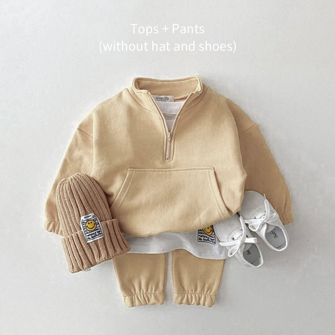 Storazone Beige / 12-18M 80 Baby Boy Girl Clothes Set Infant Kids Cotton Tops Jacket Pants Suit Toddler Boys Sweatshirt Trousers Clothing 2pcs/set Tracksuit