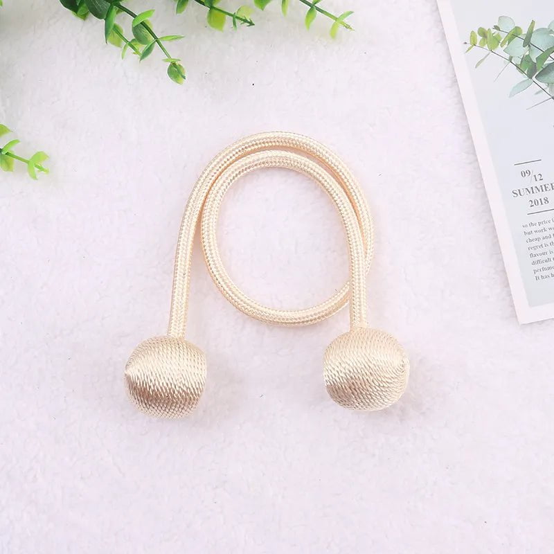 Storazone Beige / 2pcs Magnetic Ball Curtain Tiebacks Tie Rope Accessory Rods Accessoires Backs Holdbacks Buckle Clips Hook Holder Home Decor