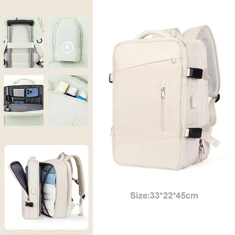 Storazone Beige A / CHINA Extendible Travel Backpack Unisex Laptop Bag Women Large Luggage Bags Men's Students Business Trip USB Charge Mochila XA299C