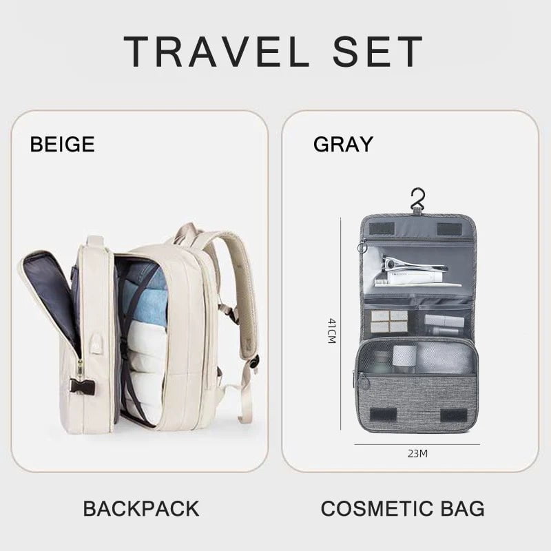 Storazone Beige A set 01gy / CHINA Extendible Travel Backpack Unisex Laptop Bag Women Large Luggage Bags Men's Students Business Trip USB Charge Mochila XA299C