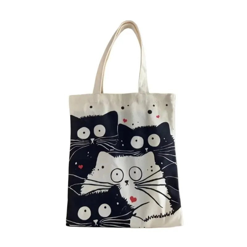 Storazone Beige Andeiltech Canvas Tote Bag for Women Aesthetic Cute Cat Shopping Grocery Reusable School with Inner Zipper Girl Gift