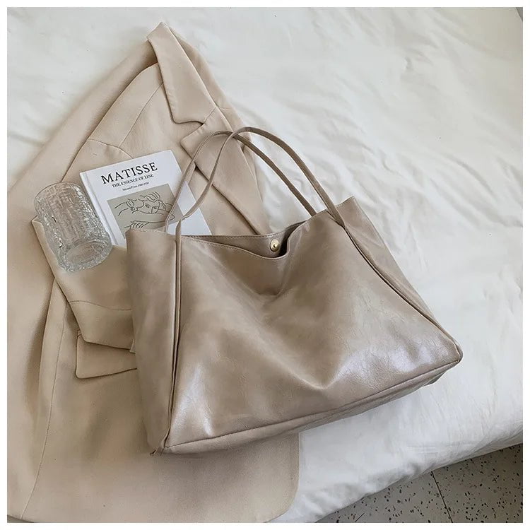 Storazone Beige / CHINA Women Tote Bag Fashion Underarm Pouch Large Capacity Soft Pu Leather Shoulder Bag Retro Crossbody Bag Casual Portable Bucket Bag