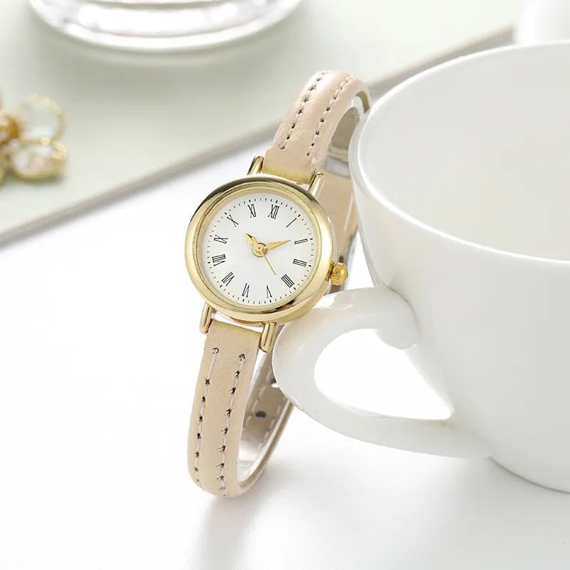 Storazone Beige Simple Women Watches Luxury Design Leather Watch Ladies Quartz Wristwatch Womens Small Round Dial Clock Reloj Mujer