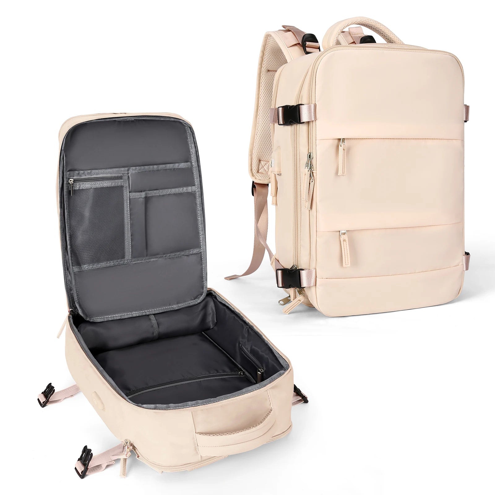 Storazone Beige-Small Carry on Backpack, Large Travel Backpack for Women Men Airline Approved Gym Backpack Waterproof Business Luggage Laptop Daypack