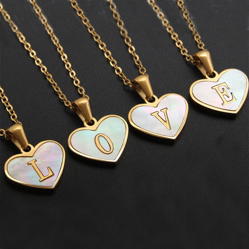 STORAZONE Best Seller 26 Letter Heart-shaped Necklace White Shell Love Clavicle Chain Fashion Personalized Necklace For Women Jewelry Valentine's Day