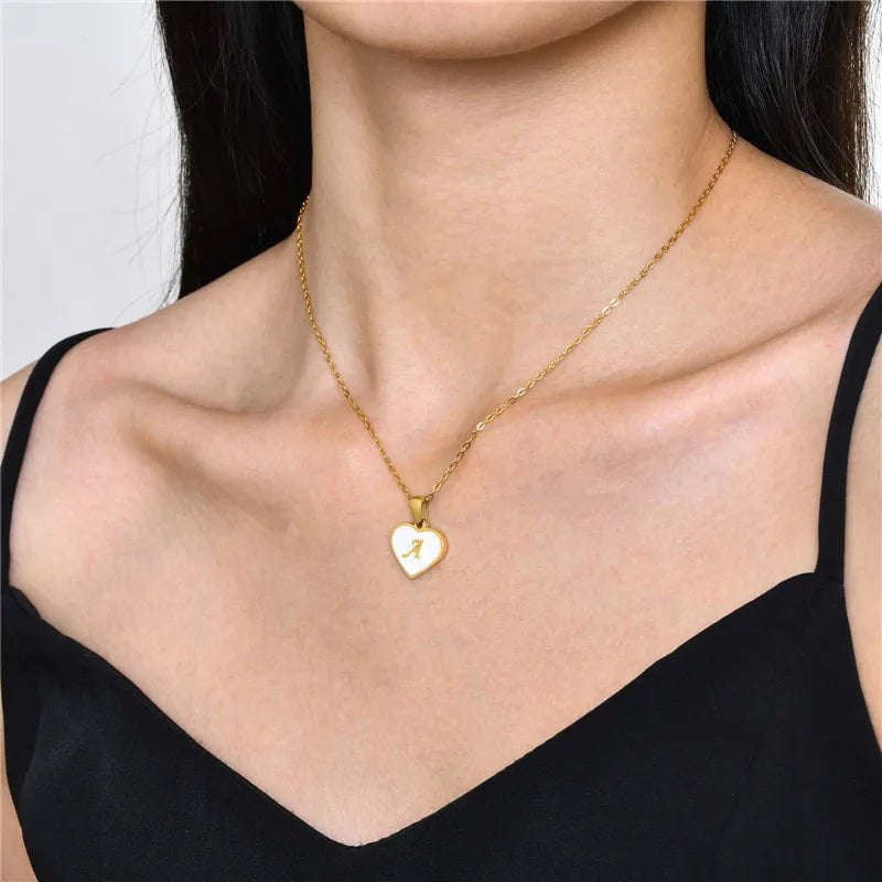 STORAZONE Best Seller 26 Letter Heart-shaped Necklace White Shell Love Clavicle Chain Fashion Personalized Necklace For Women Jewelry Valentine's Day