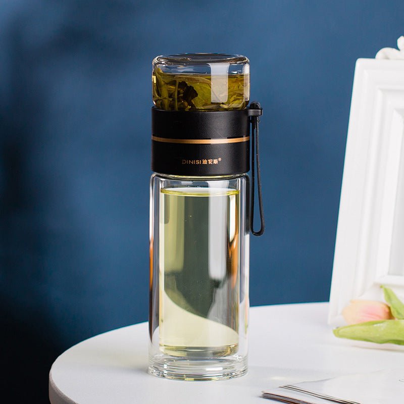 STORAZONE Best Seller Black / 450ml Glass Water Bottle With Tea Infuser Filter Tea Separation Double Wall Glass Bottle Leakproof Water Bottle