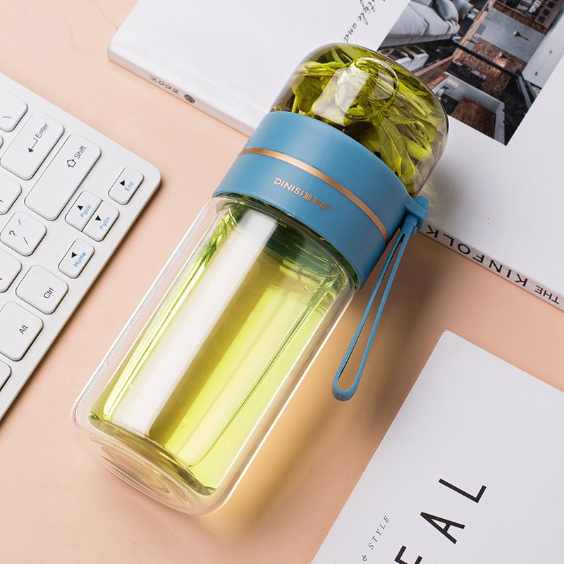 STORAZONE Best Seller Blue / 400ml Glass Water Bottle With Tea Infuser Filter Tea Separation Double Wall Glass Bottle Leakproof Water Bottle
