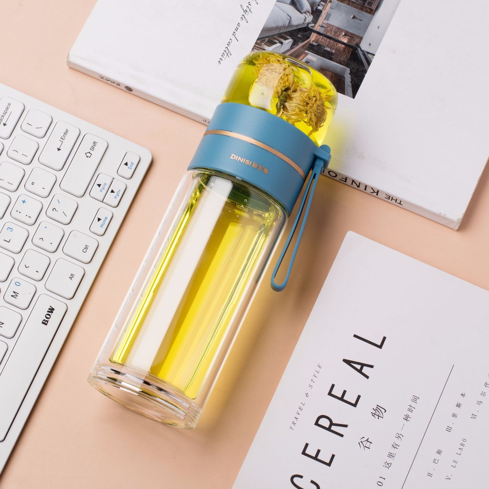 STORAZONE Best Seller Blue / 450ml Glass Water Bottle With Tea Infuser Filter Tea Separation Double Wall Glass Bottle Leakproof Water Bottle